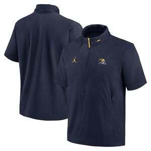 Michigan Wolverines Jordan Brand 2024 Sideline Coach Short Sleeve Half-Zip Hoodi